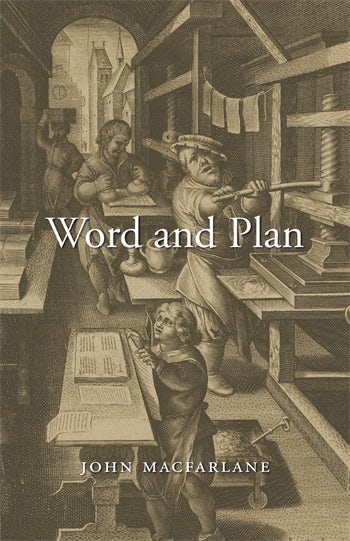 Cover of Word and Plan, depicting a 16th century printing shop